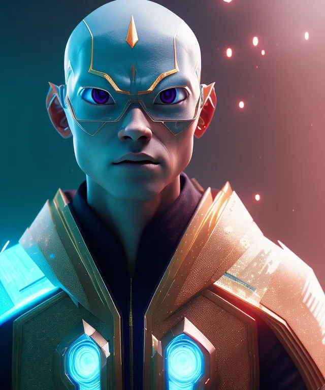 A portrait of a crystalised avatar Aang, atmospheric, realistic, cyberpunk, cinematic lighting, octane render.