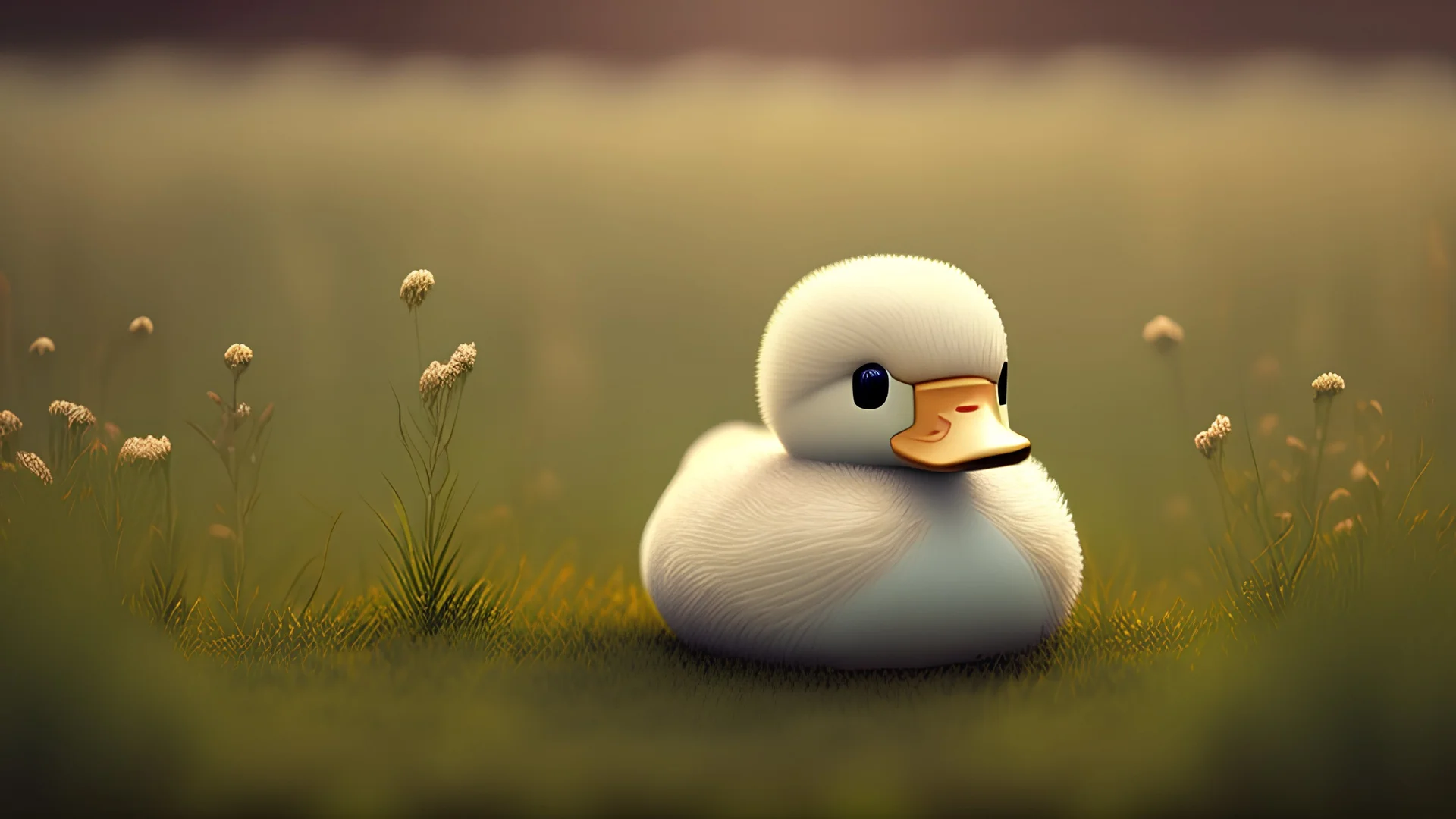 cute little soft duck in a meadow, realistic