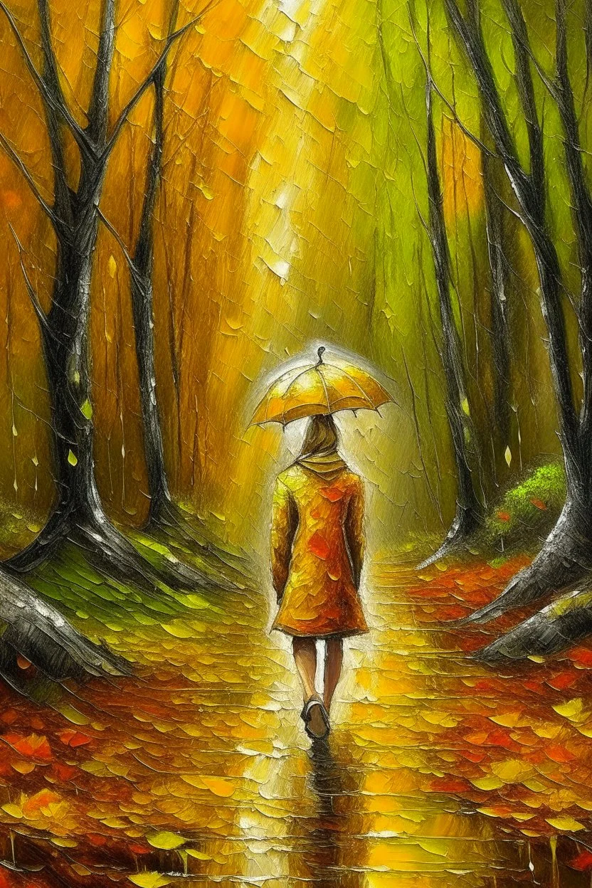 Rain falls and turns everything in front of him into gold Oil painting