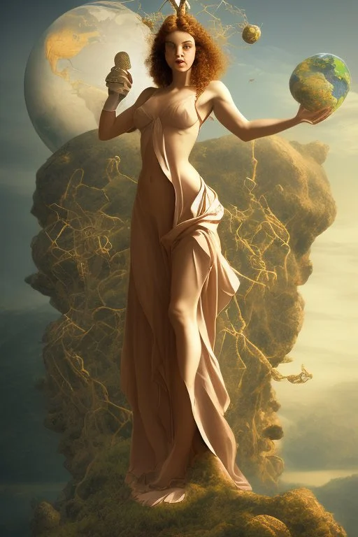 a woman holding up the earth like Atlas