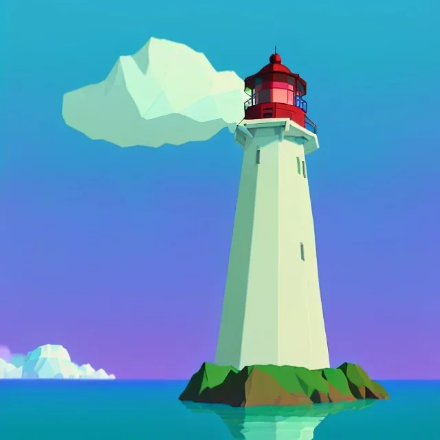 low poly scenery lighthouse bay by night