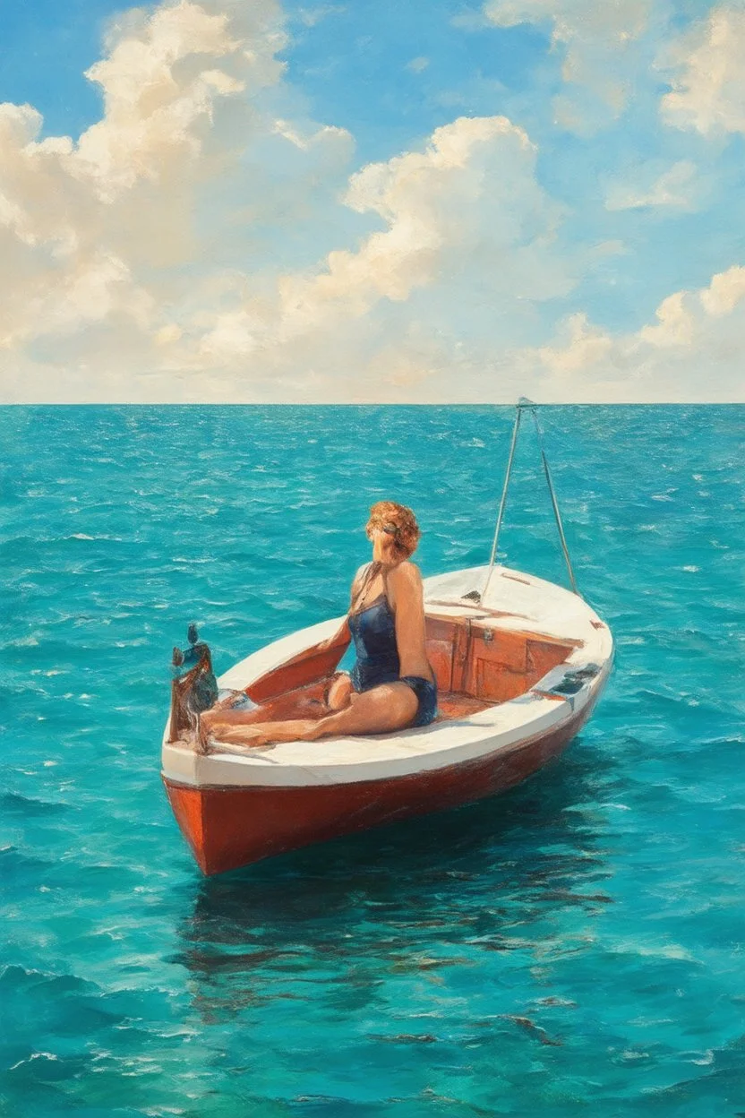 on a boat, in the style of Man Ray