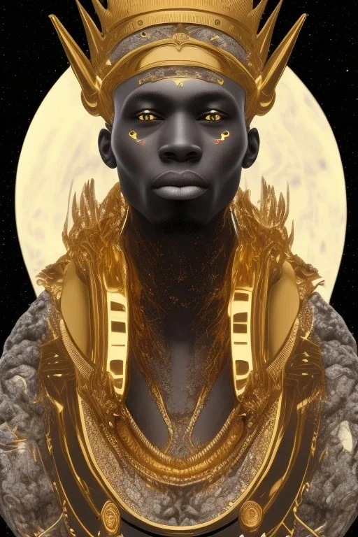 black male African Egyptian alien, cracks in the voodoo head, wicked, diamond eyes, crown, blood, 8k, finely detailed, photo realistic, leopard robe turquoise skull head gold dragon space alien rain skeleton gold teeth silver crown silver space suit spaceships