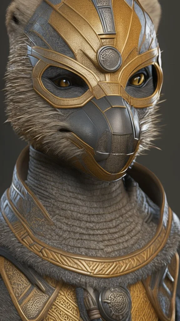 Superhero, meerkat mask, male head, male mouth and nose, hyper realistic, intricately detailed armor, novelty, full body, cinematic, 4k