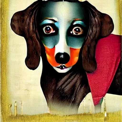 black and brown dachshund with clown makeup detailed CATRIN WELZ-STEIN