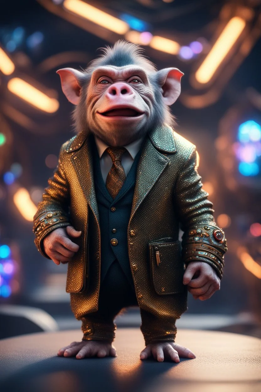 really macho pimp Robert de Niro orc monkey captain chat pig that go hard , in front of space portal dimensional glittering device, bokeh like f/0.8, tilt-shift lens 8k, high detail, smooth render, down-light, unreal engine, prize winning