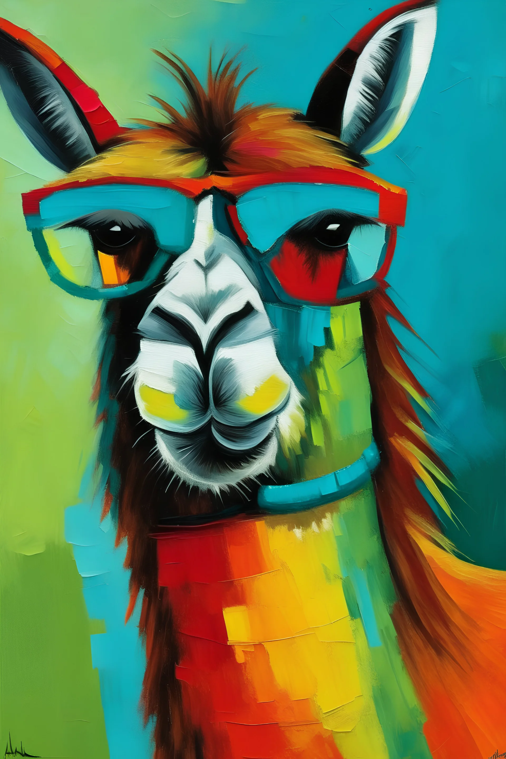 portrait of a llama in sunglasses by picasso