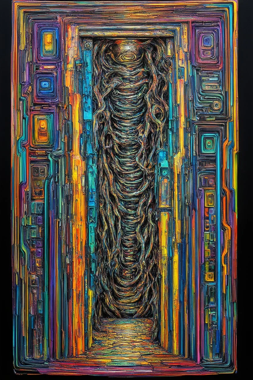 Verdical dimension; in the style of Hundertwasser and Giger