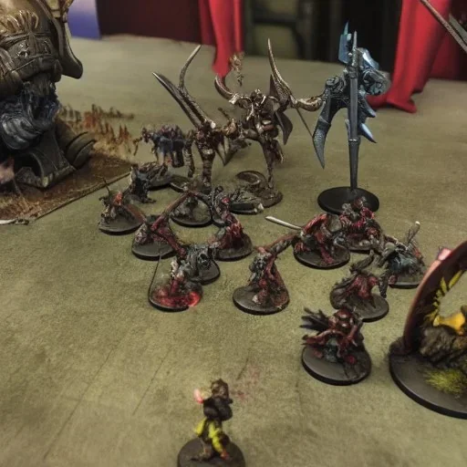 Priest smiting demonic Warlord,armies battling in the background, grimdark.