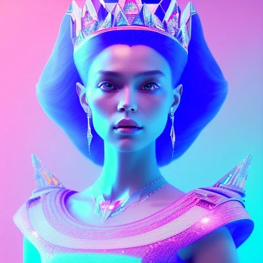 A portrait of a crystalised queen, atmospheric, realistic, unreal engine, cinematic lighting, octane render, transoarent, pink turquoise light