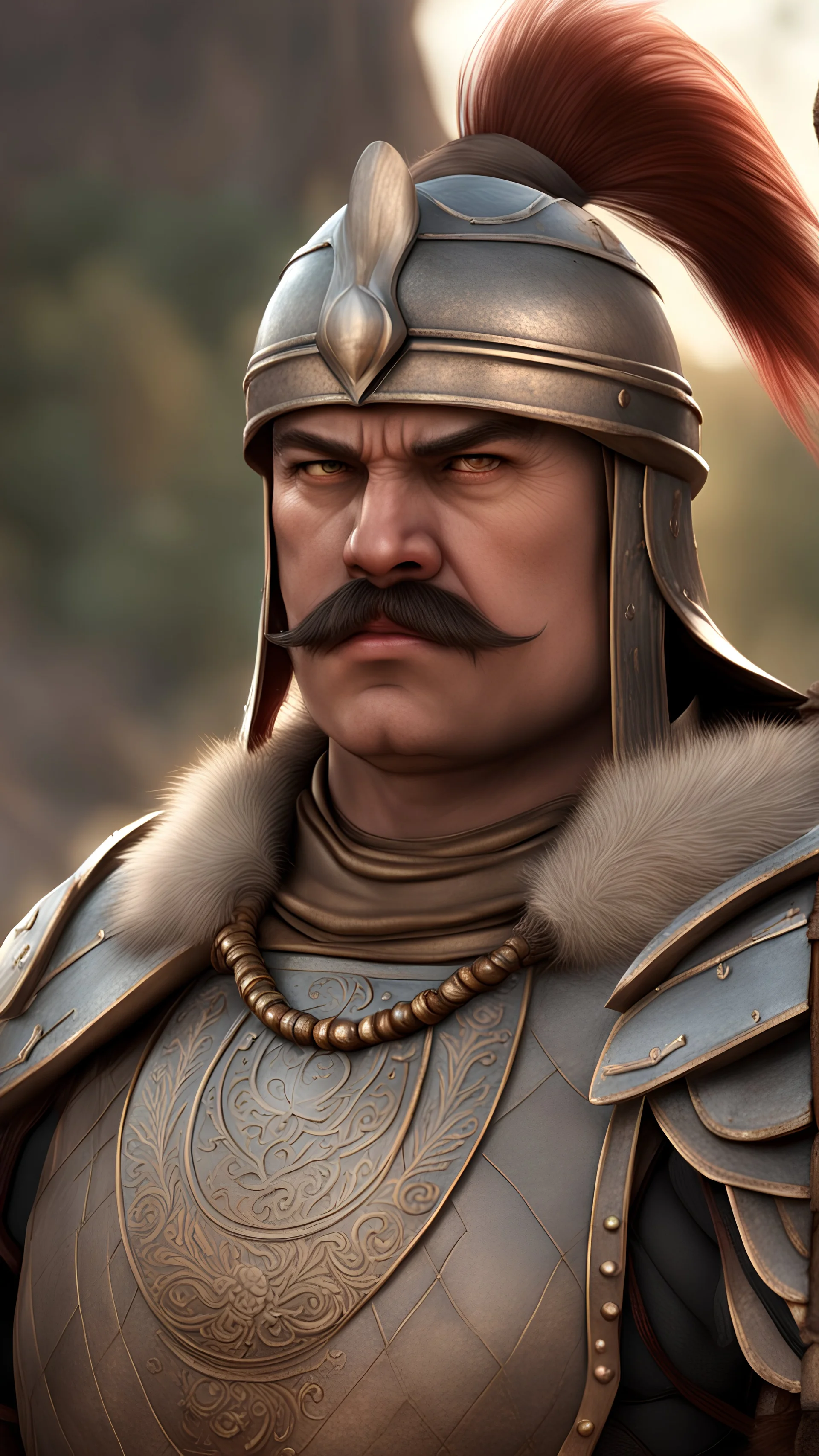 A Hun male warrior, fatty, moustache , cinematic,photorealistic