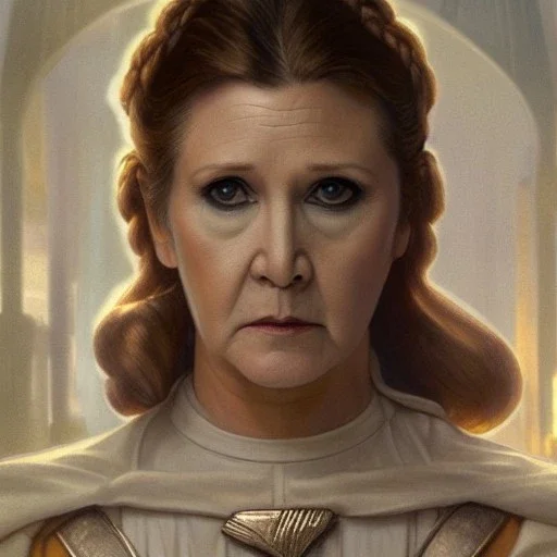 [[extrem stunning photorealistic Carrie Fisher as Princess Leia]] :: [[photorealistic brown eyes, short hair, head and shoulders portrait, 8k resolution photorealistic portrait by Greg Rutkowski, Artgerm, WLOP, Alphonse Mucha, dynamic lighting, hyperdetailed, intricately detailed, triadic colors]]