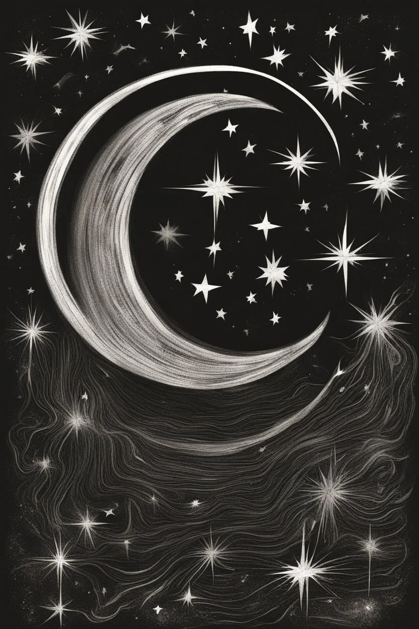 Abstract drawing of the moon and stars