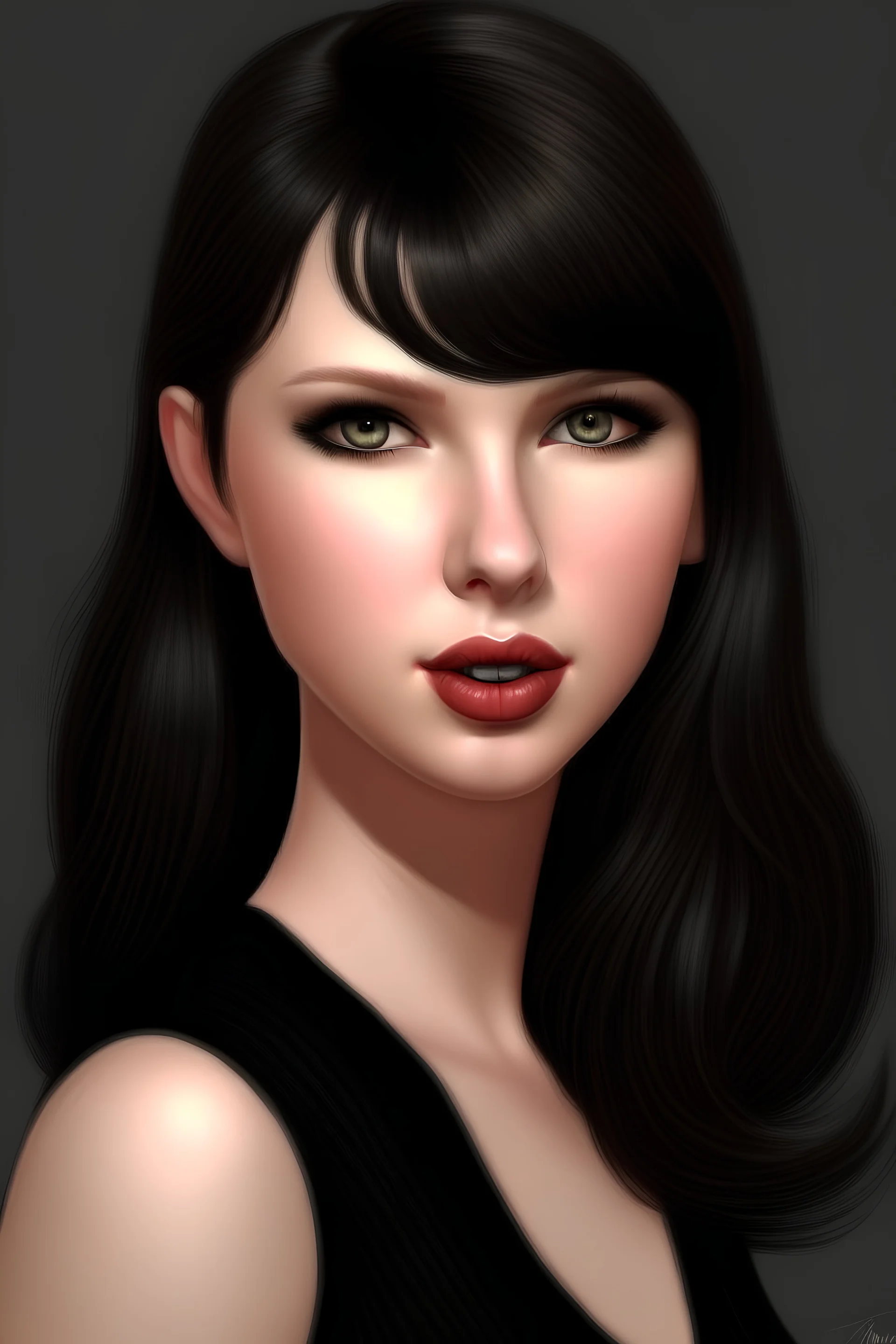 Taylor Swift with black hair, realistic