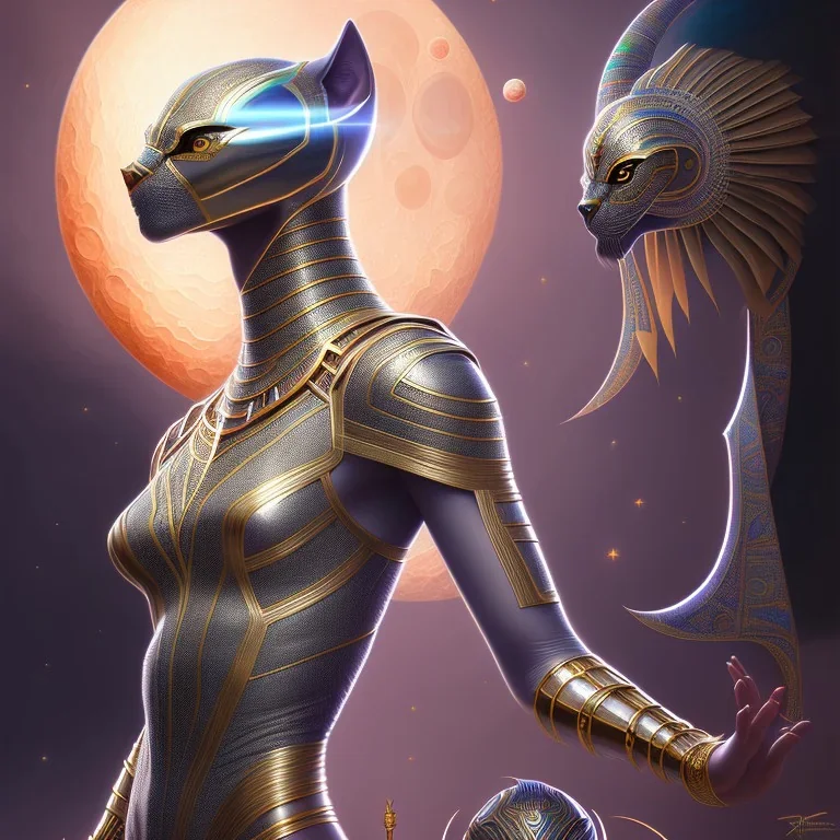 sango fantasy, fantasy magic, intricate, sharp focus, illustration, highly detailed, digital painting, concept art, matte, artgerm and paul lewin and kehinde wiley, masterpiece Asian black panther Egyptian silver space lady space moon galaxy