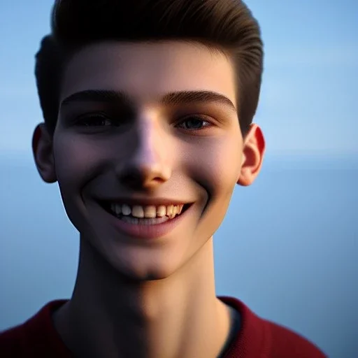 beautiful, smooth, realistic, Russian male, 15 y/o boy, face, jeans, slim, extremely sharp detail, finely tuned detail, ultra high definition, 8k, unreal engine 5, ultra sharp focus, smile teeth, happy