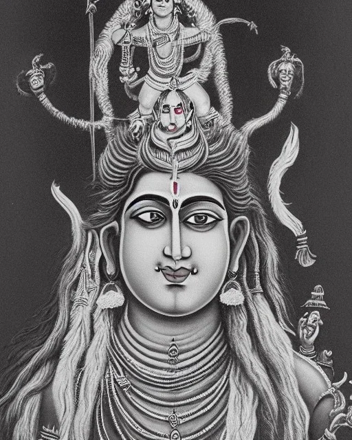 portrait of lord shiva Indian mythology, full , detailed, detailed, god