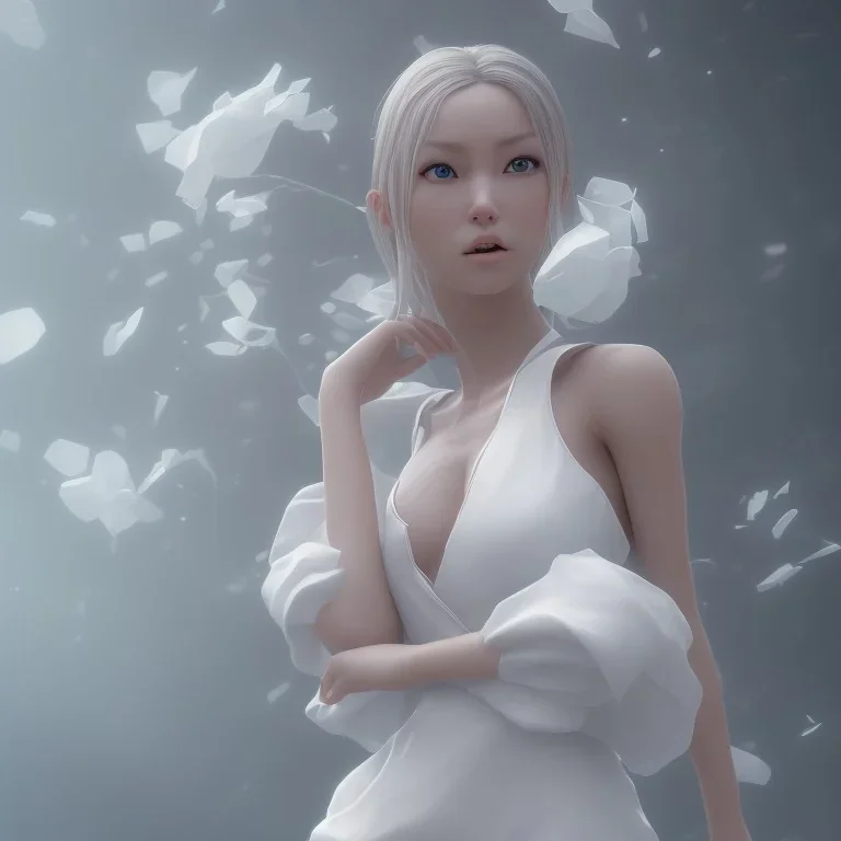 portrait only hitomi tanaka, white dress, 8k, highly realistic, octane render,