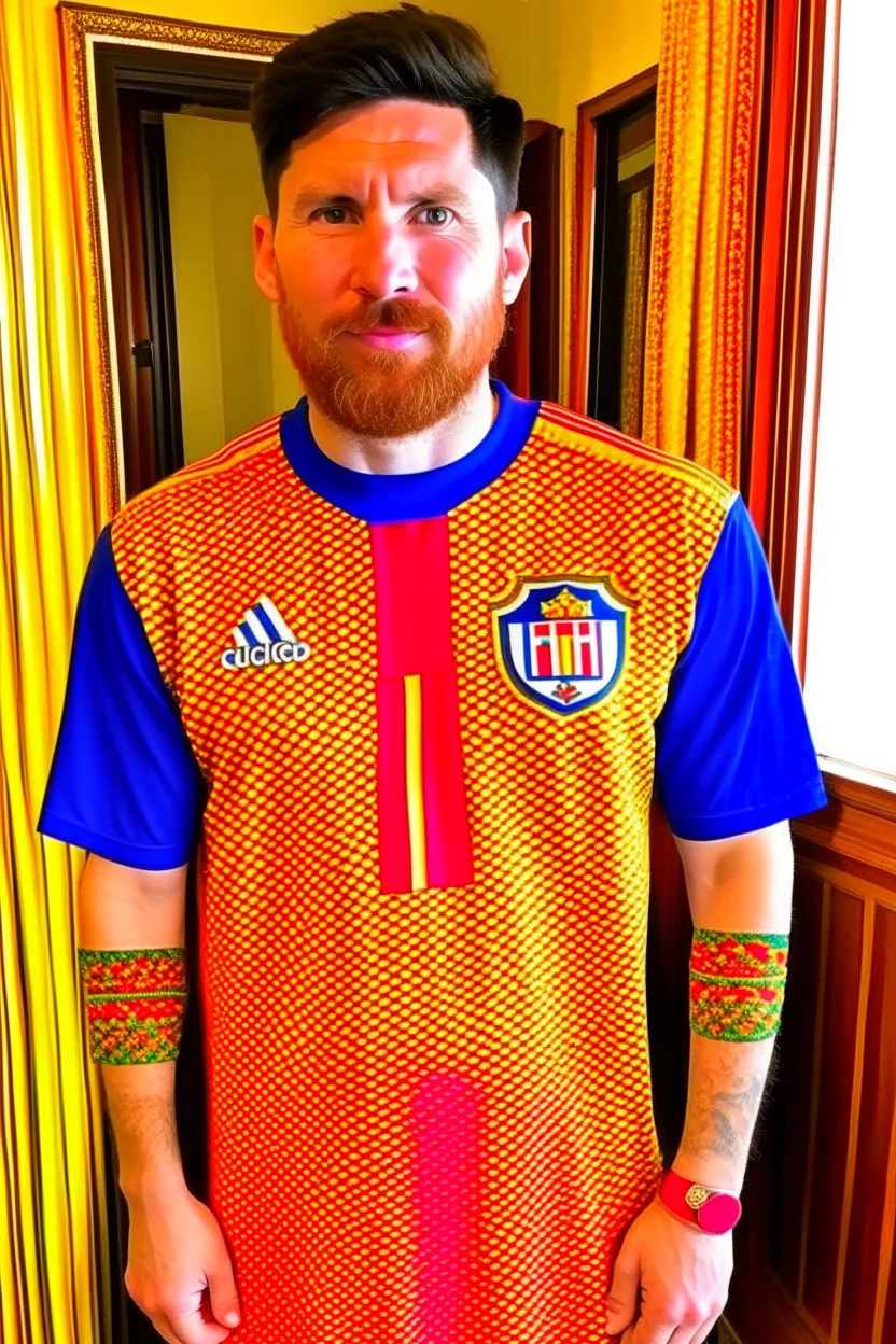 Messi wearing the Moroccan shirt .