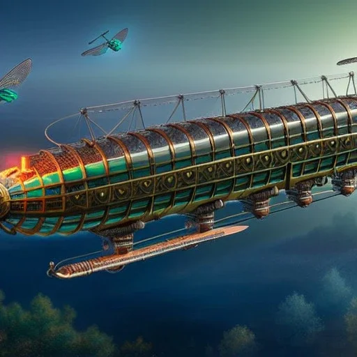 fullbody Drawing of 'sketch of Steampunk DragonFly Airship',intricate detail,andrea bonelli,Kilian Eng,Ohrai,evan lee,Aleksandr Sidelnikov,KyuYong Eom,three quarters frontal aerial view,toned colors,16k