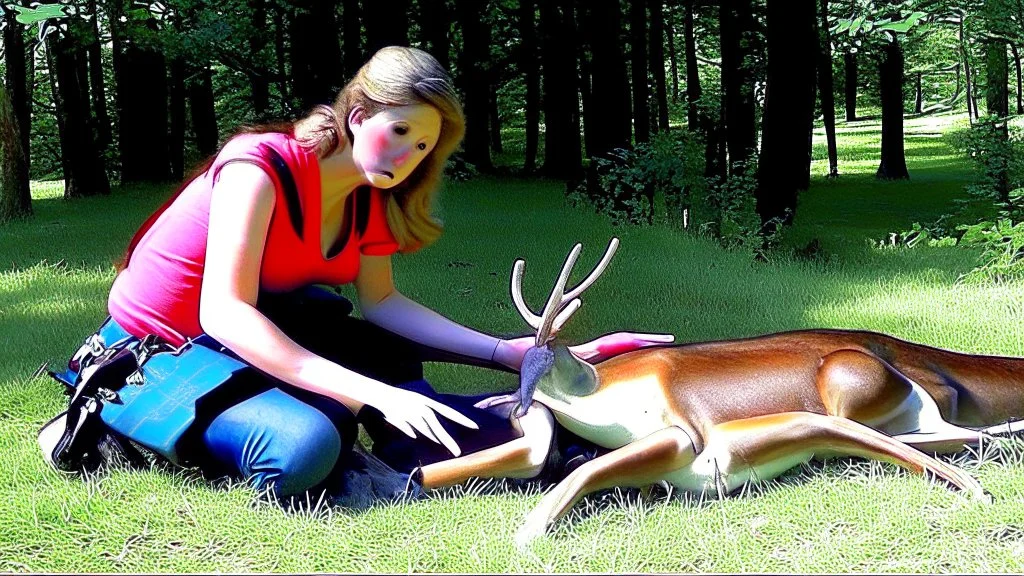 lady giving CPR on deer