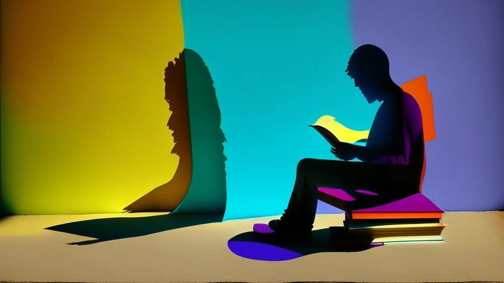 shadow made of different colors of a sitting person reading