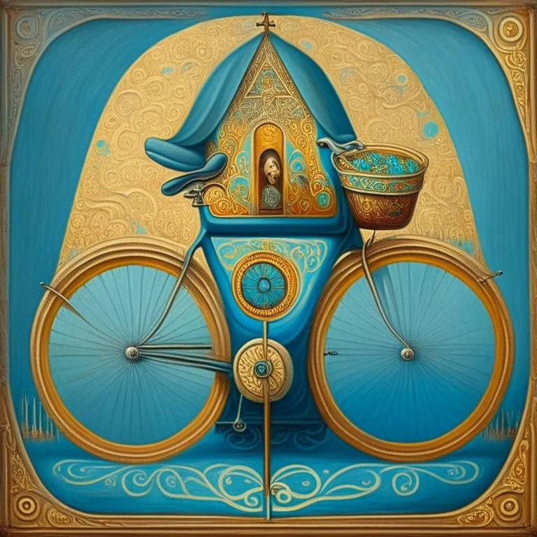 a bicycle in the style of orthodox paintings