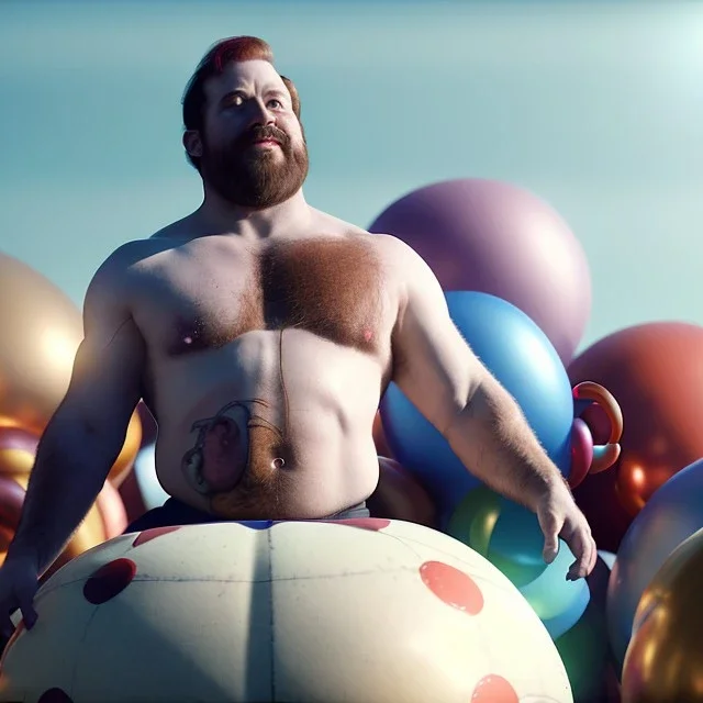 Ultra realistic circus scene. Classic Naked strongman, waist up view, Wes Anderson style, happy, bubbles, highly detailed, concept art, unreal engine 5, god rays, ray tracing, RTX, lumen lighting, ultra detail, volumetric lighting, 3d, finely drawn, high definition, high resolution.