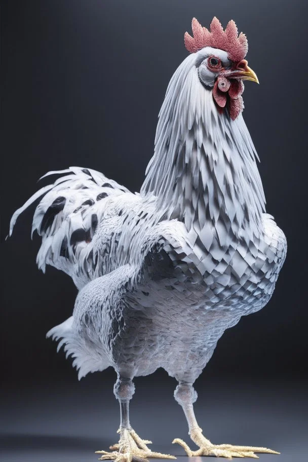 chicken completely made of square cubes, full body portrait, full white, meticulously intricate perfectly symmetrical extremely detailed, full body and melting details, dramatic pose, portrait, pixiv daily ranking, pixiv, extreme depth of field, artstation, sculpture style, spectacular details, volumetric lighting, masterpiece, cinematic, Hollywood production, 8k resolution high definition, max octane render, vivid colors, max resolu