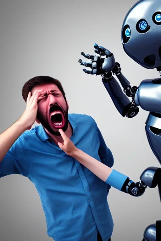 man screaming at a robot