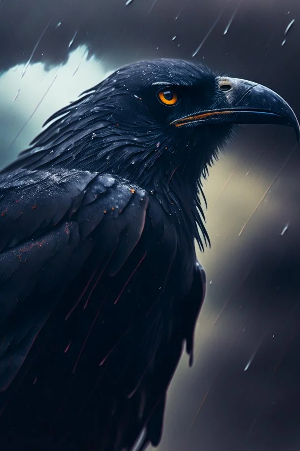 storm crow, 4 k, trending art, depth of field, high detail, high contrast