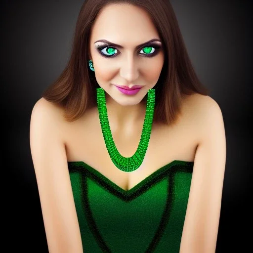 fullbody portrait of beautiful young busty atletic amazon Brunette woman with big green eyes with big emeralds necklace by Anthony Devas 8k