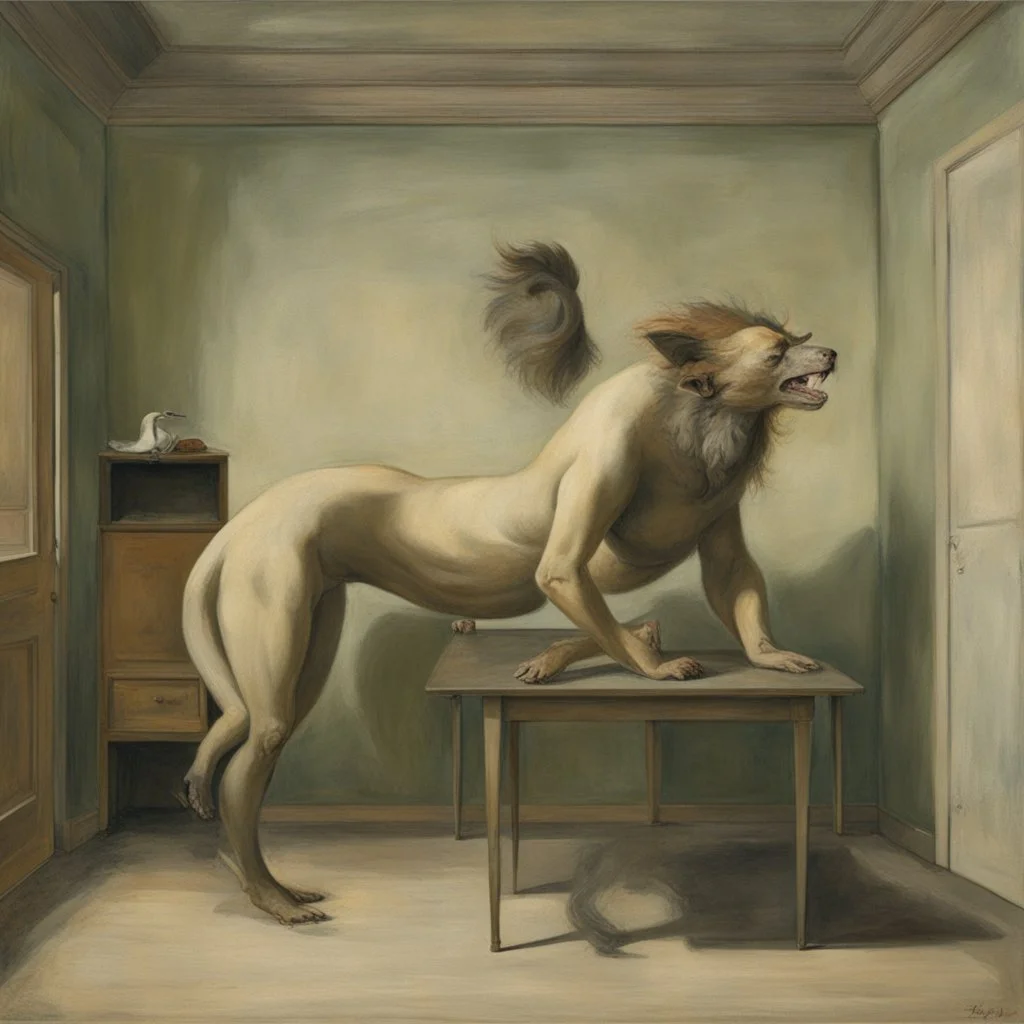 a chimera in a subliminal room, a chimera in a subliminal room, depicted by balthus