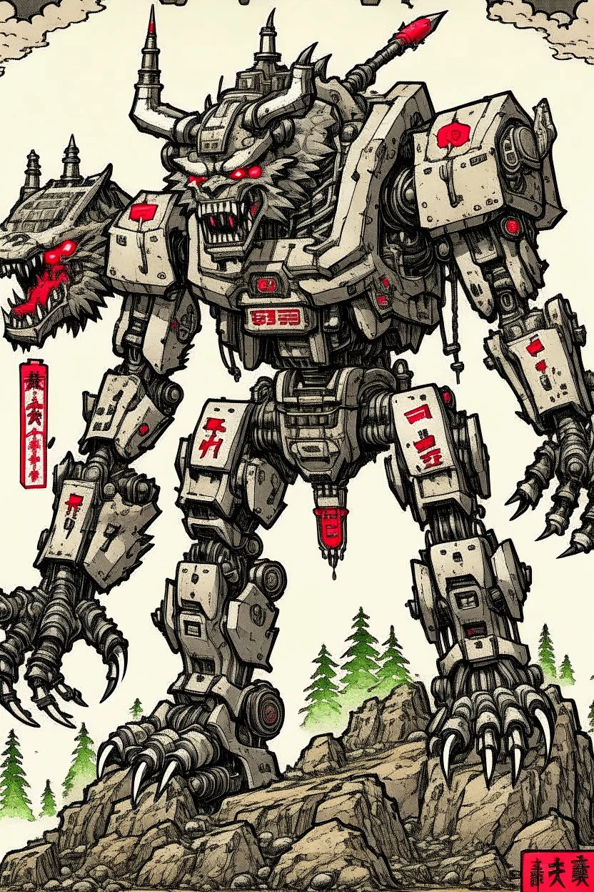 Werewolf drawn as a giant Japanese robot