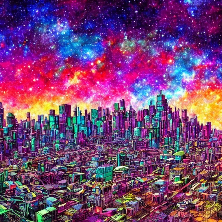 colorful galaxy abandoned city