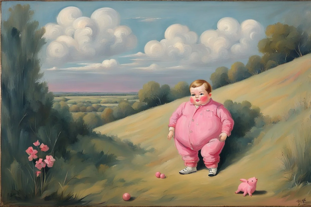 Big pink plastic fat Boy doll.19th painting