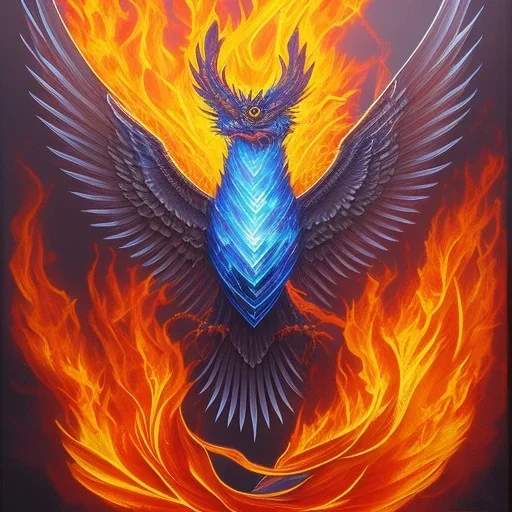 a phoenix whose one wing is made of water and one wing made of fire, phoenix bird, realistic, intricately detailed