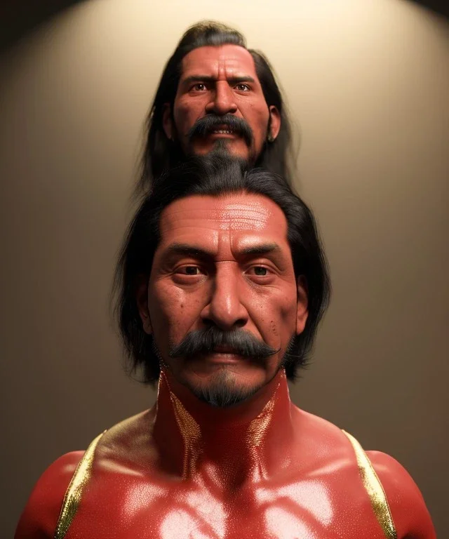 Portrait Mexican Man, wrestling, retro 80s style, hot ambient, photo studio, red, gold, vibrant color, highly detailed, art stations, concept art, smooth, unreal engine 5, god rays, ray tracing, RTX, lumen lighting, ultra detail, volumetric lighting, 3d, finely drawn, high definition, high resolution.