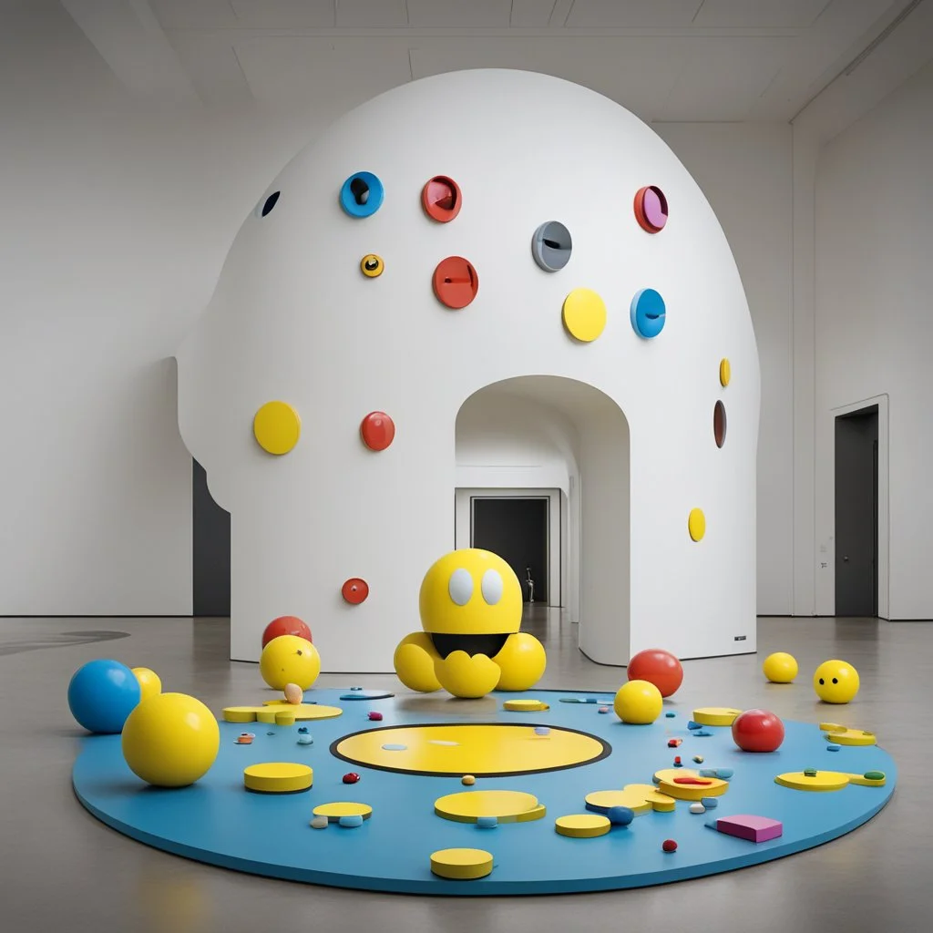 pac-man as an art object in the style of jeff koons