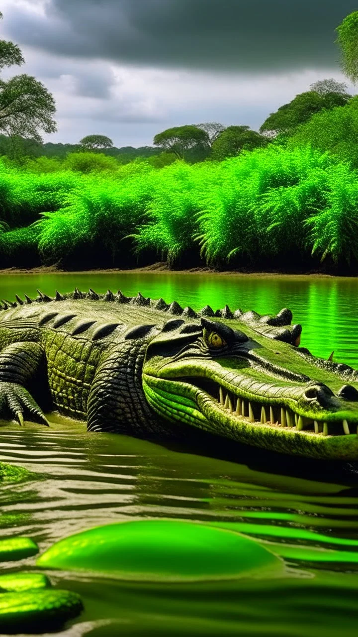 Green mystery lake, large crocodile