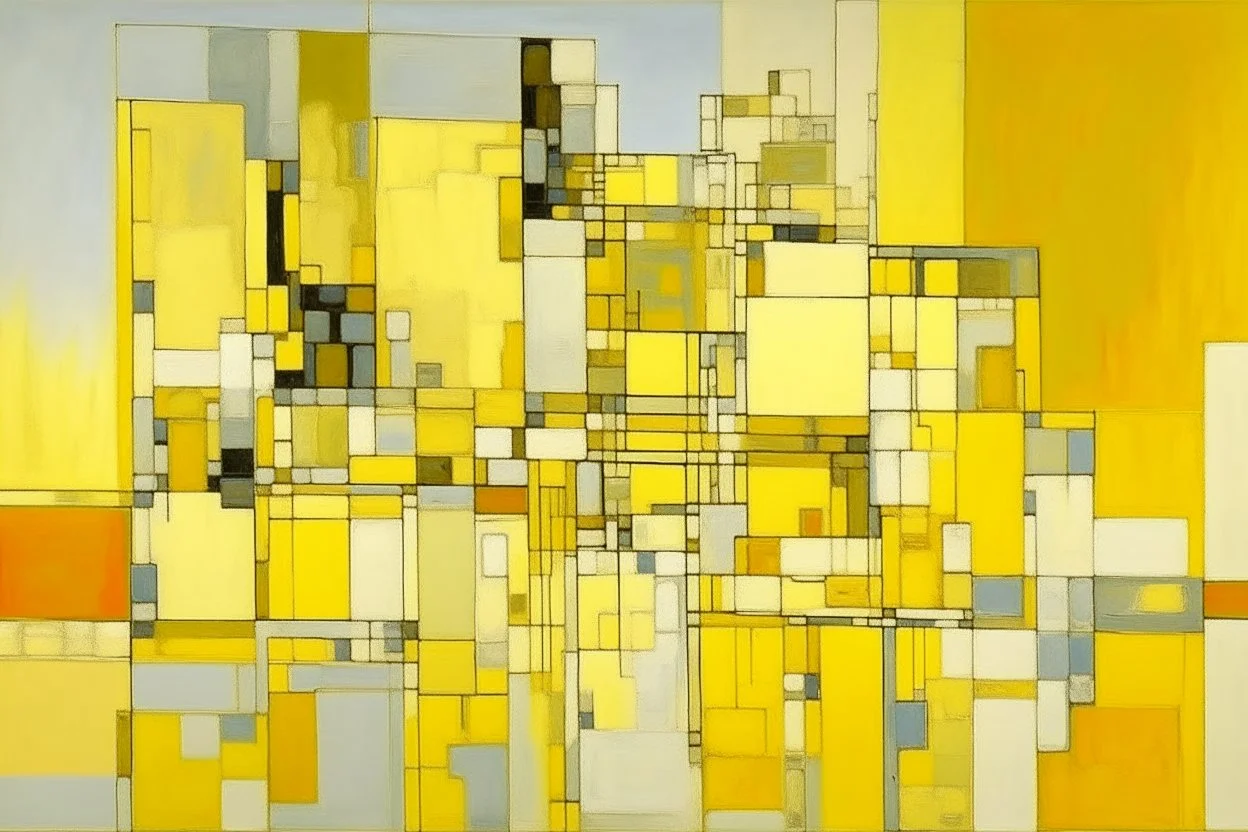 A light yellow heavenly ruins painted by Piet Mondrian