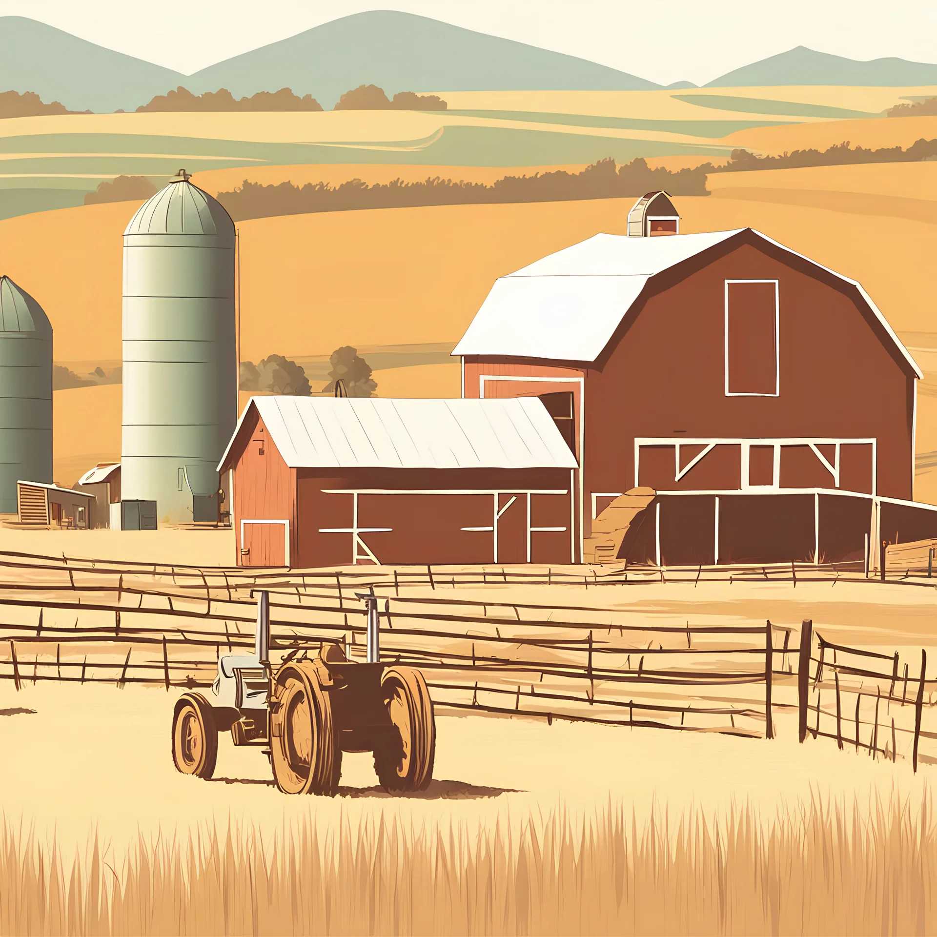 Vector. Minimal. color. 2D animated. agriculture Work on the farm. 1800 AD. Digital painting, Old