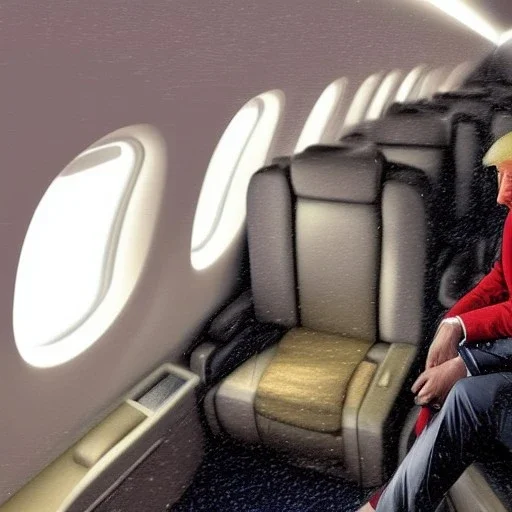 donald trump sitting, interior of private jet, window, heavy thunderstorm