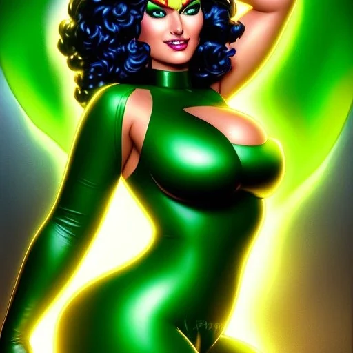 ultra detailed fullbody portrait of beautiful busty Domino Marvel Universe, wearing skintight green costume, extremely detailed digital painting, intrincate, extremely detailed smiling face,crystal clear Big Green eyes, in the style of adam hughes , mystical colors , perfectly centered image, perfect composition, rim light, beautiful lighting,8k, stunning scene, raytracing