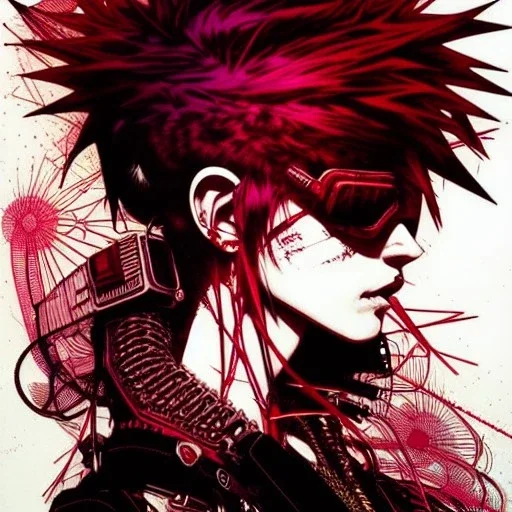 beautiful punk girl, hyper detailed, intricately detailed, illustration by <kilian eng> <Yoji Shinkawa>, darkred tones,