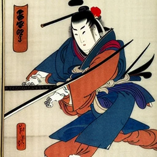 Dibujo Épico de Samurái con estilo de Utagawa Kuniyoshi 8k