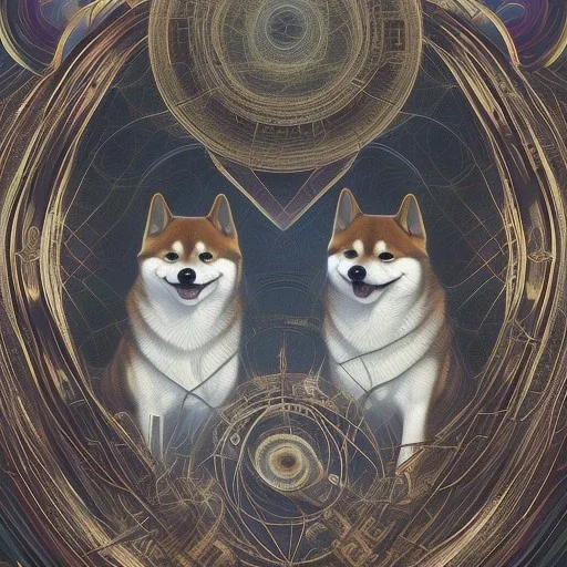 shiba inu doge, cosmic aura, sacred geometry, ethereal, nazi, ss, project highjump