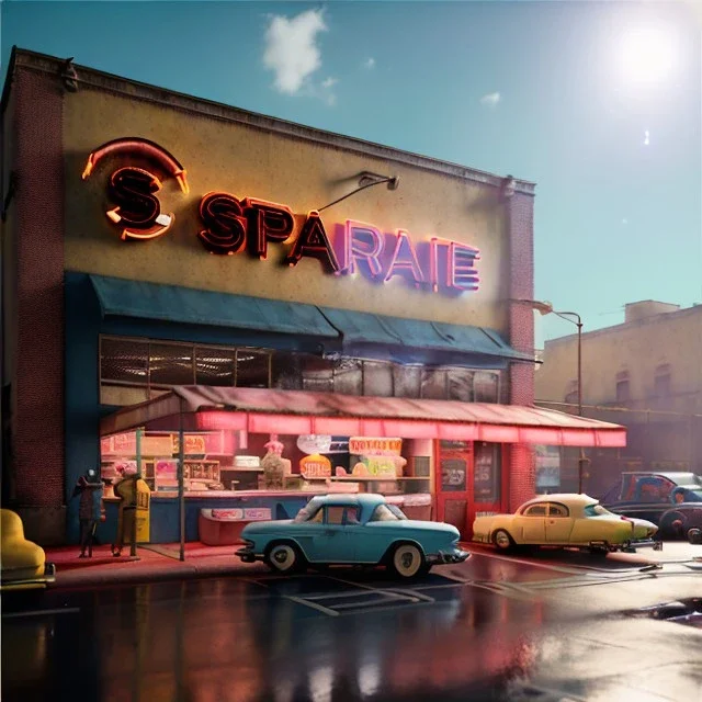 Ultra Realistic retro sci-fi afire Supermarket parking scene, 1960 year, many panic people. blonde woman, sweet scarlet Johansson face, perfect iris, glow eyes, face makeup, tight latex coat; many panic people, Retro sci-fi style, soft color, highly detailed, unreal engine 5, ray tracing, RTX, lumen lighting, ultra detail, volumetric lighting, 3d, finely drawn, high definition, high resolution.