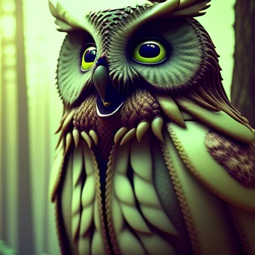 intricate details, realistic, octane, unreal engine, portrait, natural lighting,zoomed out + portrait, volumetric lighting, shiny,extreme detail, Photorealism, High detail, Hyper realistic Owl in forest, macro lens blur,abstract paint, sharp,ef 85mm 5.6, focus, trending by artstation, cinematic