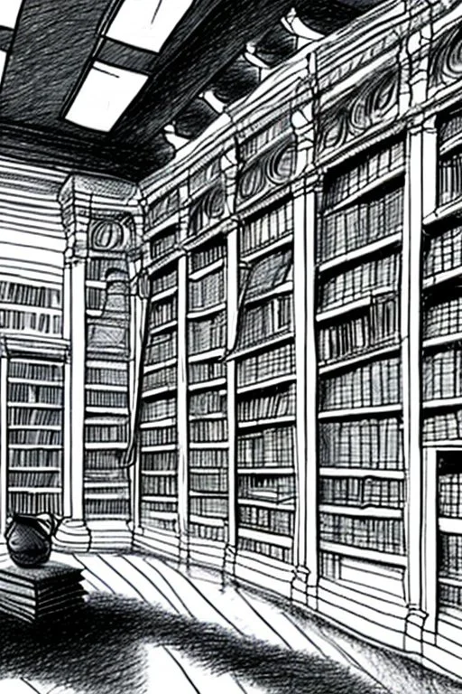 Library, state-of-the-art computers, book search. High-quality drawing, 8K